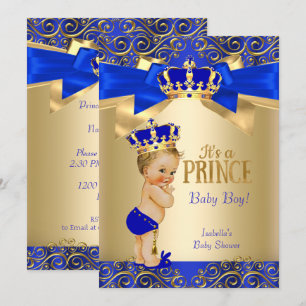 Königsblau Gold Damast Prinz Baby Shower Blond Einladung