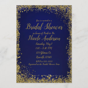 Königsblau Gold Glitter Glam Moderne Hochzeitsdusc Einladung
