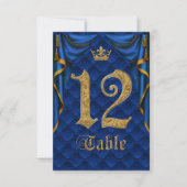 Königsblau Goldene Krone Hochzeit Tisch Nummer 12 Einladung (Vorderseite)