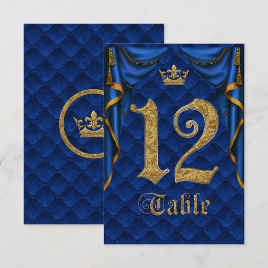 Königsblau Goldene Krone Hochzeit Tisch Nummer 12 Einladung (Vorne/Hinten)