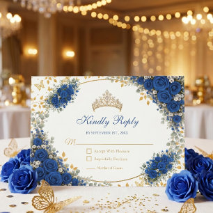 Königsblau Goldene Schmetterlinge Quinceañera RSVP Karte