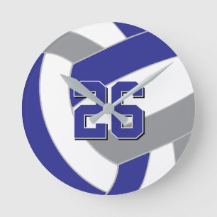 königsblau grau oder JEDER Teamfarbe Volleyball Runde Wanduhr