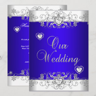 Königsblau Hochzeit Silber Diamant Herzen Einladung