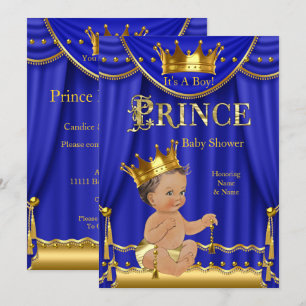Königsblau Kronprinz Baby Shower Gold Brünette Einladung