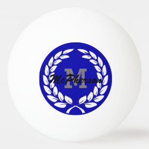 Königsblau mit Lorbeerkranz und Monogramm/Name Tischtennisball