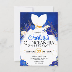 Königsblau Quinceanera﻿ Blumenprinzessinnenkleid Einladung