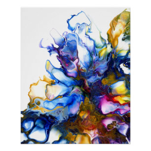 Königsblau & Rosa Abstrakte Fluid Art Poster