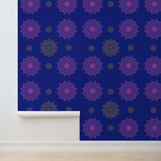 Königsblau Rosa & Gold Mandala Muster Tapete (Anwendung)