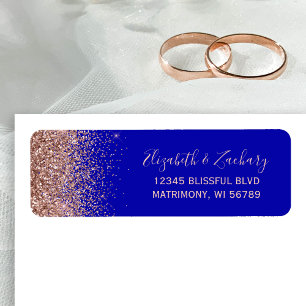 Königsblau Rosen Gold Glitter Rücksendeadresse