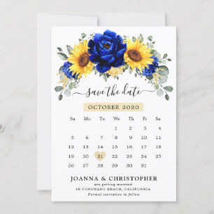 Königsblau rustikale Sonnenblume moderne Floral Ka Save The Date