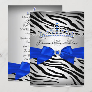 Königsblau & Schwarz Zebra Sweet 16 Geburtstagsfei Einladung