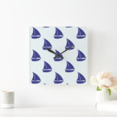 Königsblau-Segelboot-Muster Quadratische Wanduhr (Zuhause)