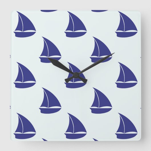 Königsblau-Segelboot-Muster Quadratische Wanduhr (Vorderseite)