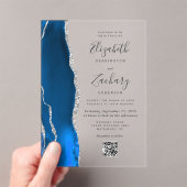 Königsblau Silber Achat QR Code Hochzeit Acryleinladungen (Insitu (Handheld))