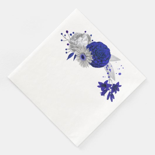 Königsblau & silberne Blume und silberne Blätter Serviette (Ecke)