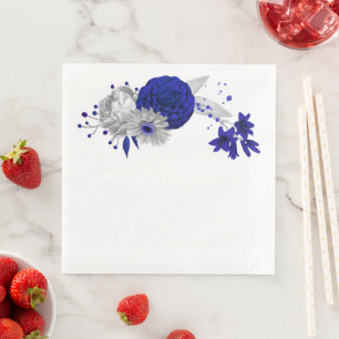 Königsblau & silberne Blume und silberne Blätter Serviette