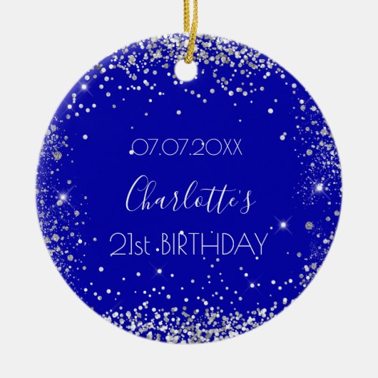 Königsblau-silberner Glitzer Glitzern Keramik Ornament (Vorne)