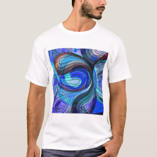 Königsblau und Aquafarbenes Doodle mit schwarzen L T-Shirt