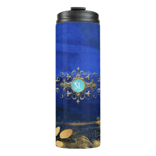 Königsblau und Gold Türkis-Edelstein Thermosbecher