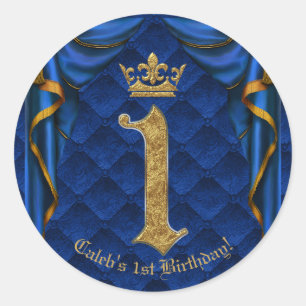 Königsblau und Goldene Krone 1. Geburtstagsfeier Runder Aufkleber
