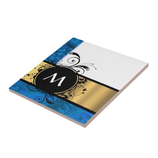 Königsblau und Goldmonogramm Fliese (Seite)