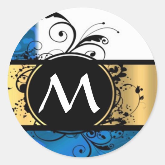 Königsblau und Goldmonogramm Runder Aufkleber (Vorderseite)