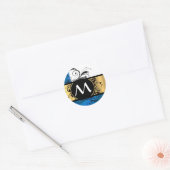Königsblau und Goldmonogramm Runder Aufkleber (Umschlag)