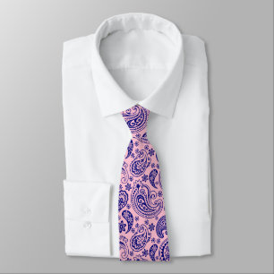Königsblau und pastellrosa vintage Paisley-Muster Krawatte