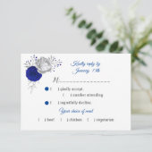 Königsblau und silberne Blume Auswahl RSVP Karte (Stehend Vorderseite)