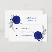 Königsblau und silberne Blume RSVP Karte (Vorne/Hinten)