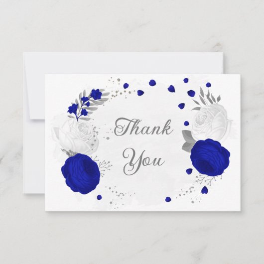 Königsblau und weiße Blume Silberbotanische Hochze Dankeskarte (Vorderseite)