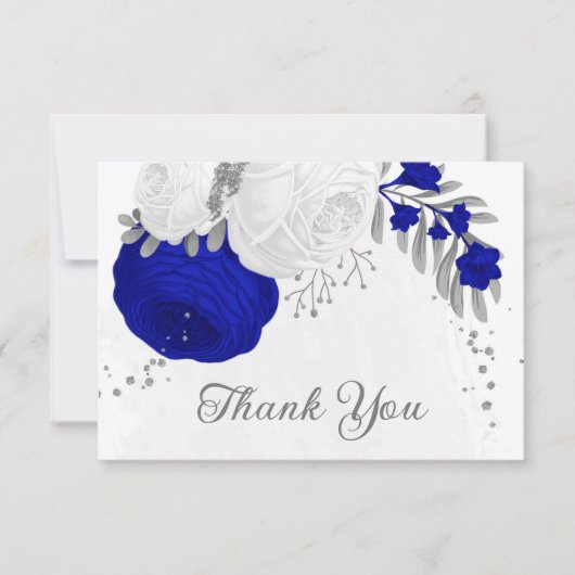 Königsblau und weiße Blume Silberbotanische Hochze Dankeskarte (Vorderseite)