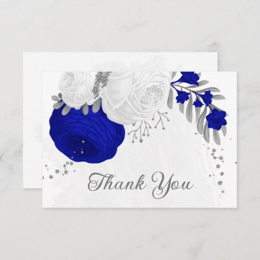 Königsblau und weiße Blume Silberbotanische Hochze Dankeskarte (Vorne/Hinten)