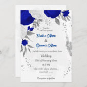 Königsblau und weiße Blume Silberbotanische Hochze Einladung (Vorne/Hinten)