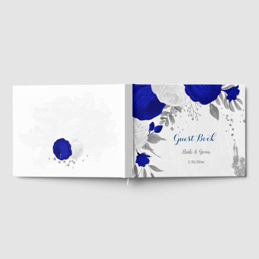 Königsblau und weiße Blume Silberbotanische Hochze Gästebuch (Voll)