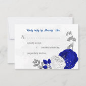 Königsblau und weiße Blume Silberbotanische Hochze RSVP Karte (Vorderseite)