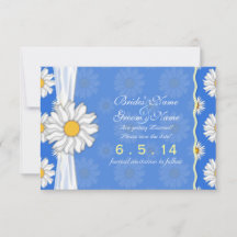 Königsblau und weiße Daisy Blumen Hochzeitseinladu