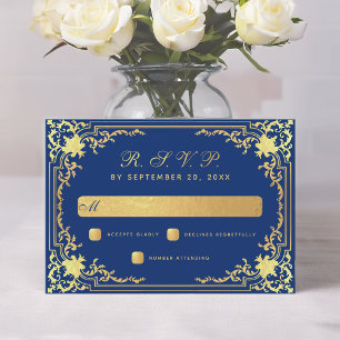 Königsblau Vintage Elegant Falsche Goldfolie Hochz RSVP Karte