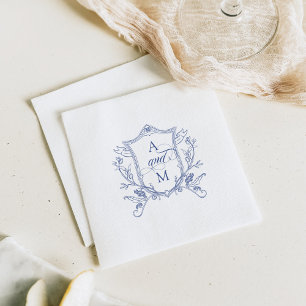 Königsblau Vintage-Wappen Hochzeits-Dankeschön Serviette