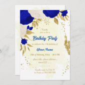 Königsblau-Weiß-Blume zum Geburtstag Einladung (Vorne/Hinten)