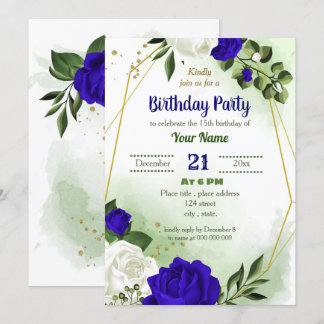 Königsblau-weiß-blumengeometrisch Geburtstagsparty Einladung