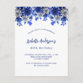 Königsblau-weiße Blume Einladungspostkarte (Vorderseite)