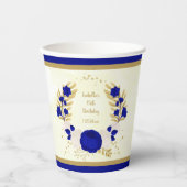 Königsblau-weiße Blume Goldkranz Pappbecher (Vorderseite)