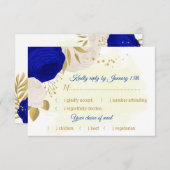 Königsblau-weiße Blume Goldmahlzeit RSVP Karte (Vorne/Hinten)