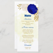 Königsblau-weiße Blume Goldmedaille botanische Hoc Menükarte (Vorne/Hinten)
