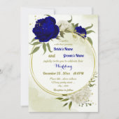 Königsblau, weiße Blume, grüne Blätter Hochzeit Einladung (Vorderseite)