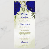 Königsblau, weiße Blume, grüne Blätter Hochzeit Menükarte (Vorderseite)