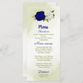 Königsblau, weiße Blume, grüne Blätter Hochzeit Menükarte (Vorne/Hinten)