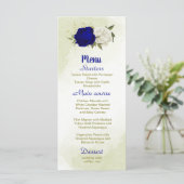 Königsblau, weiße Blume, grüne Blätter Hochzeit Menükarte (Stehend Vorderseite)