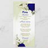 Königsblau, weiße Blume, grüne Blätter Hochzeit Menükarte (Vorne/Hinten)